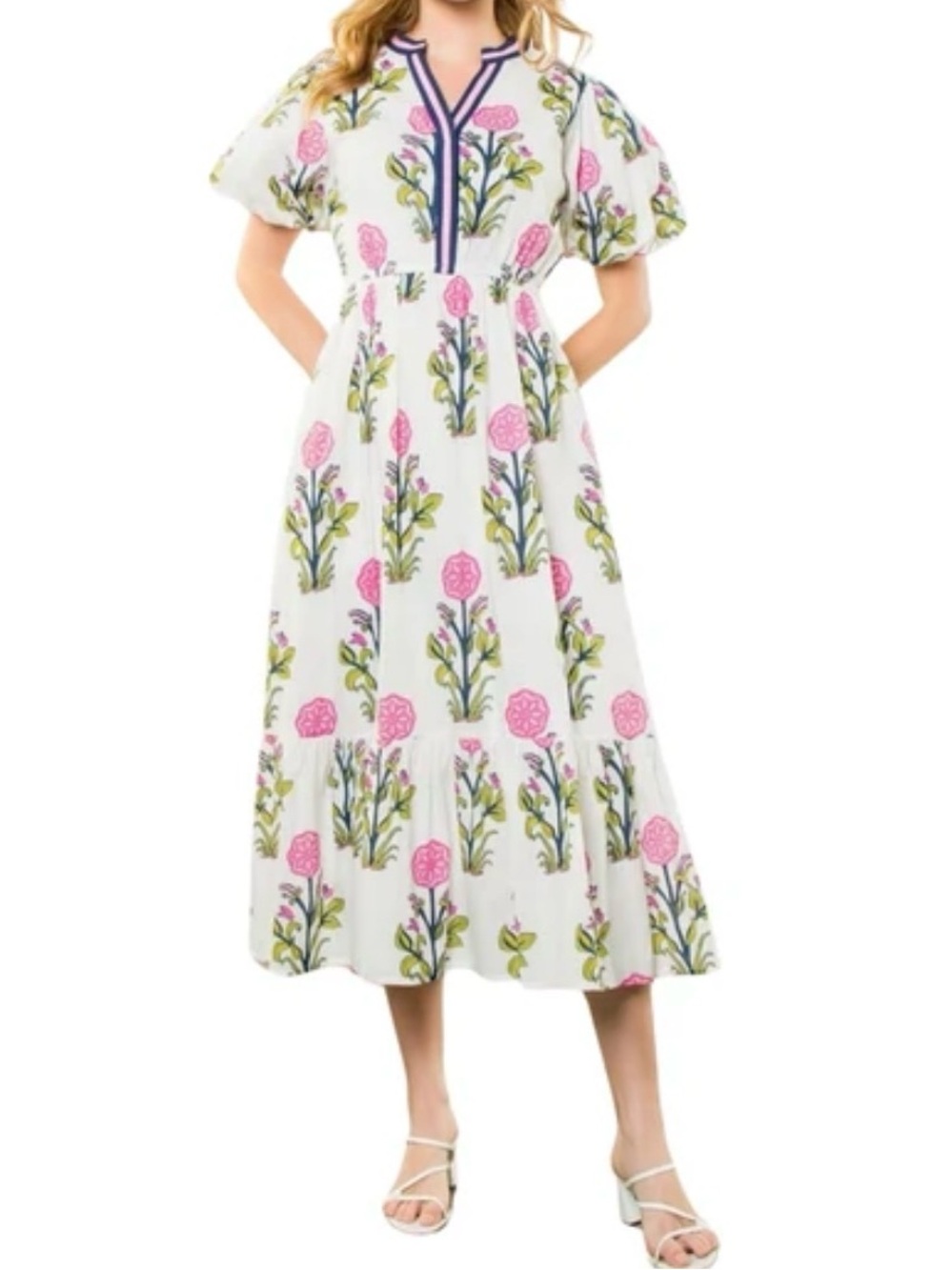 Julieta floral puff short sleeve maxi dress